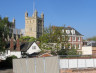 Exeter Cathedral from Bedford Street during demolition of Princesshay, 11 May 2005